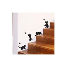 Shining House - Chats Jouant Catching Butterflies Home Vinyl Wall Sticker Décor Decal Mural Kitchen Animaux Papier Peint décoration Enfants Chambre