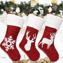 Soekavia - Chaussettes de Noël à Suspendre 3 Pièces Grande Chaussette de Noël Sapin Décoration Cheminée Père Noël Rennes Bonhommes de Neige Bas de