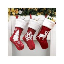 Fei Yu - Chaussettes de Noël, basiques 3 pièces, 18 pouces chaussettes de décoration de Noël rouges sac cadeau de chaussettes de Noël