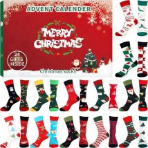 Ugreat - Chaussettes de Noël drôles, chaussettes 24 jours, chaussettes de compte à rebours, chaussettes avec boîte 'Avent, chaussettes de Noël pour