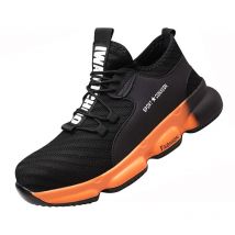 Chaussures de Sécurité pour Homme Femme, Standard S1 Embout Acier Respirant Chaussures de Travail Légère Chantiers et Industrie Basket - Noir Orange