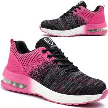 Chaussures de Sécurité Hommes Femmes Légère Basket de Sécurité Respirante Confortable Chaussure de Travail avec Embout en Acier Noir-Rose Taille 38