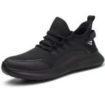 Qiyao - Zapatos de seguridad para hombre y mujer, ligeros, cómodos, antideslizantes, con puntera de acero y protección (negro, talla eu 39)