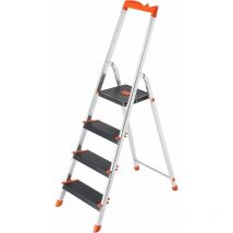 Songmics - chelle 4 Marches, en Aluminium, Escabeau, Largeur de la Marche 12 cm, Pliable, Plateau à Outil, Pieds Antidérapants, Capacité de charge