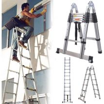 Dayplus - chelle télescopique échelle pliante 3.8M avec stabilisateur, escabeau antidérapant 1.9M + échelle 1.9M en acier inoxydable de haute