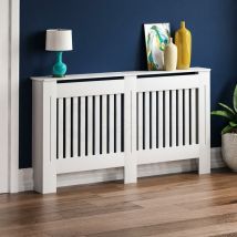Chelsea Radiator Cover MDF Modern Cabinet Slatted Grill, White, Large