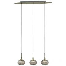 Inspired Diyas Chelsie - Ceiling Pendant 3 Light Line Antique Brass, Clear Glass