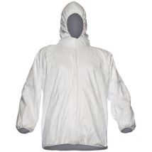 Chemikalienschutzjacke PP33 Größe L weiß – antistatisch – Kapuze – innenliegende Nähte – Gummizüge – TYVEK -Material