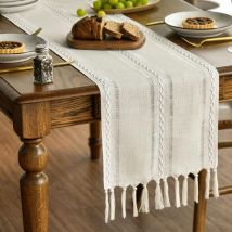 Chemin de table bohème avec pompons - Style rustique - Décoration de table de cuisine - Vacances - Mariage - Décoration de salle à manger ou