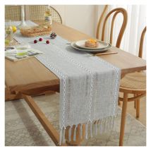 Chemin de Table Chemin de Table en Macramé avec Glands, Chemin de Table Vintage pour Maison Ferme Table à Manger Moderne Décor de Table (gris