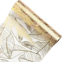 Chemin de Table Doré Filet 28cm×275cm Brillant Chemin de Table Organza Filet avec Feuille d'or Ruban de Table