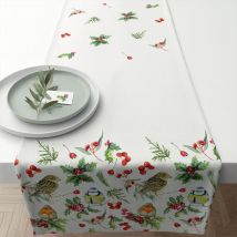 Chemin De Table En Coton Oiseaux Et Baies 40 X 150 Cm