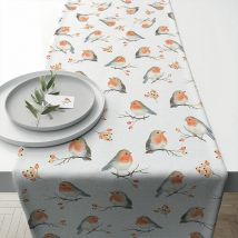Chemin de table en coton Robin family 40 x 150 cm