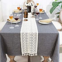 Chemin de table en macramé, dentelle florale creuse en mélange de coton avec pompons pour décoration de table de mariage, fête de mariage, housse de