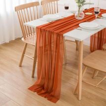 Chemin de Table en Mousseline de Soie pour Mariage - Terracotta - Décoration de Table d'extérieur