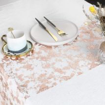 Chemin de Table Filet avec Feuille d'or Rose 28cmx5m, Ruban de Table Métallisé, Décoration pour Fête, Anniversaire, Mariage, Nol, diy, Emballage