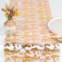 Chemin de Table Filet Rose avec Feuille d'or 28cmx5m, Ruban de Table Métallique