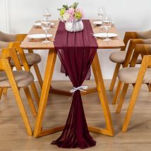 Chemin de Table Moderne en Mousseline de Soie - 70 x 300 cm - Lavable - Chemin de Table décoratif en Tissu - Bordeaux