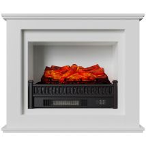 Cheminée Électrique Cadre Blanc Et Radiateur Mural 2000w Kekai Bairon 90x30x75 Cm Effet Feu À 3 Niveaux Et Télécommande