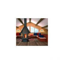 Focgrup - Cheminée à bois noire centrale à base et foyer réfractaire avec porte vitrée 16 Kw