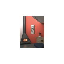 Cheminée D'Angle Avec Porte En Verre Et Cadre Anthracite, Rebord En Marbre Travertin 10.5 Kw