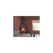 Focgrup - Cheminée de coin en acier avec porte vitrée 14.5 Kw encadrement en laiton