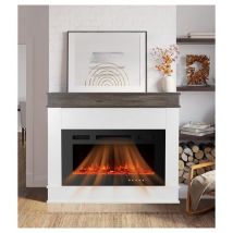 Cheminée Electrique avec Tablette de Cheminée, 76cm Cheminée Noire Encastrable, Température et Flamme Réglables, Cheminée en Finition Bois