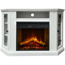 Iperbriko - Cheminée électrique d'angle au sol en bois blanc L126 x P78 x H83