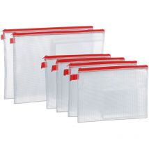 Chemise document transparente pochette fermeture éclaire porte-document bureau A4 A5 6 pièces, rouge - Relaxdays