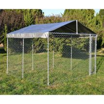 Chenil avec toit 3×3×1,83 m, porte verrouillable, enclos pour animaux avec toit résistant aux rayons uv et à l'eau
