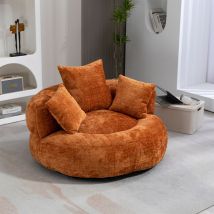 Chenille Lazy Sofa Chair - High Back Lounger with 3 Pillows, Indoor/Outdoor (Orange)