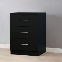 Chest of Drawers Bedroom Furniture Bedside Cabinet with Handle 3 Drawer Black 40x36x56cm - NRG