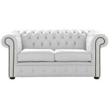 Chesterfield 2 Seater Shelly White Leather Sofa Settee