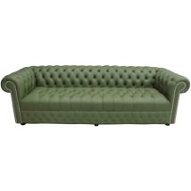 Chesterfield 4 Seater Settee Buttoned Seat Shelly Mountain Tree Green Leather Sofa Offer