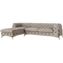 Chesterfield Ecksofa mit Ottomane Willow, Creme Samt