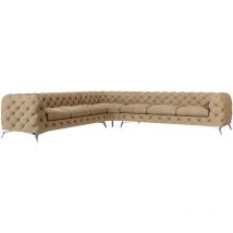 Chesterfield Ecksofa River mit Metall Füßen, Beige Samt