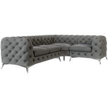Chesterfield Ecksofa River mit Metall Füßen, Grau Samt