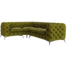 Chesterfield Ecksofa River mit Metall Füßen, Olive Samt