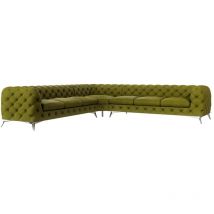 Chesterfield Ecksofa River mit Metall Füßen, Olive Samt