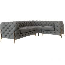 S-style Möbel - Chesterfield Ecksofa Willow mit Metall Füßen, Grau Samt