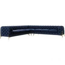 Chesterfield Ecksofa Willow mit Metall Füßen, Blau Samt