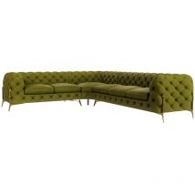 S-style Möbel - Chesterfield Ecksofa Willow mit Metall Füßen, Olive Samt