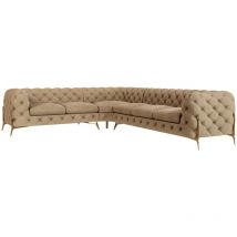 Chesterfield Ecksofa Willow mit Metall Füßen, Beige Samt