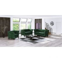 Larui - Chesterfield Polstergarnitur 3+2+1 aus Grün Samt-Stoff