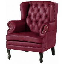 Massivmoebel24 - Fauteuil à oreille en cuir véritable bordeaux chesterfield 401 - rouge