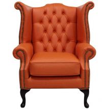 Designer Sofas 4 U - Chesterfield Queen Anne High Back Wing Chair Flamenco Orange Leather