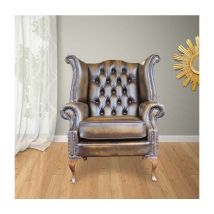 Designer Sofas 4 U - Chesterfield Queen Anne High Back Wing Chair uk Manufactured Antique Gold