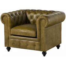 Massivmoebel24 - Fauteuil en cuir véritable vert chesterfield 302 - vert