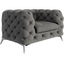 S-style Möbel - Chesterfield Sessel River mit Metall Füßen, Grau Samt