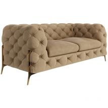 S-style Möbel - Chesterfield Sofa 2-Sitzer Willow mit Metall Füßen, Beige Samt